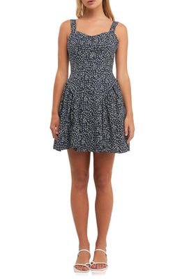 English Factory Floral Print Bustier Minidress in Navy