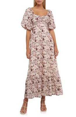English Factory Floral Print Linen Blend Maxi Dress in Multi