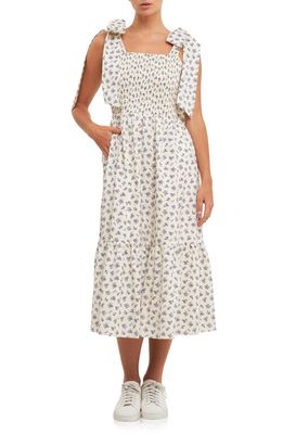 English Factory Floral Tie Strap Cotton Sundress in Cream