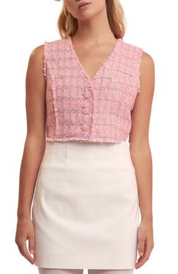 English Factory Fringe Tweed Crop Vest in Pink