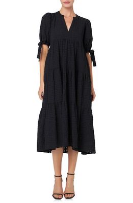 English Factory Gingham Tiered Midi Dress in Black