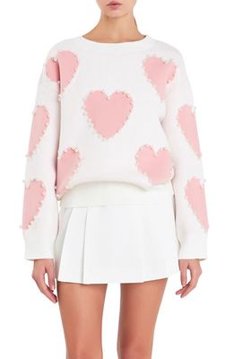 English Factory Heart Imitation Pearl Sweater in Cream Multi