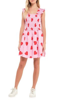 English Factory Heart Shape Shirred Sundress in Pink/red