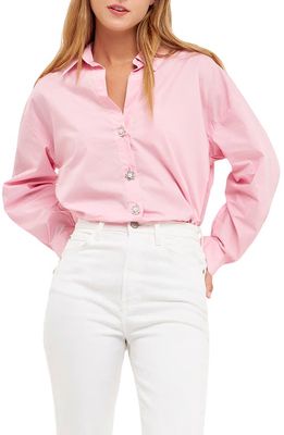 English Factory Imitation Pearl Button-Up Cotton Shirt in Pink