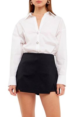 English Factory Imitation Pearl Button-Up Cotton Shirt in White