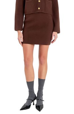 English Factory Knit Pencil Miniskirt in Chocolate