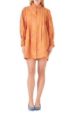 English Factory Long Sleeve Burnout Organza Mini Shirtdress in Orange
