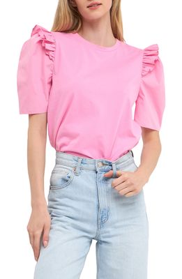 English Factory Mini Ruffle Puff Sleeve T-Shirt in Bubblegum Pink