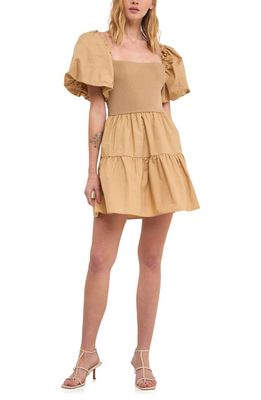 English Factory Mixed Media A-Line Dress in Latte