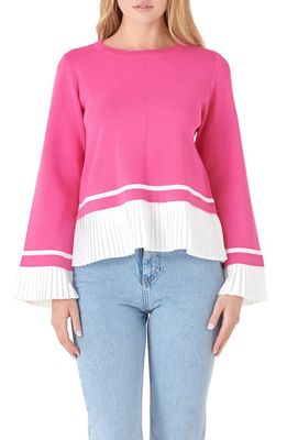 English Factory Mixed Media Pleat Top in Pink/White