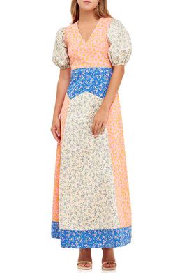 English Factory Mixed Print Cotton Maxi Dress in Coral Multi