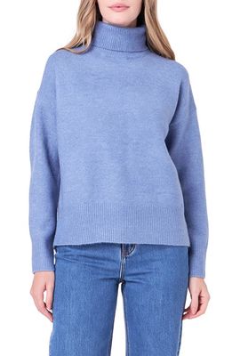 English Factory Notch Hem Turtleneck Sweater in Blue