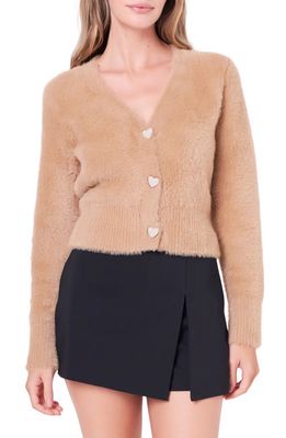 English Factory Pearly Heart Button Sweater in Camel