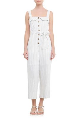 English Factory Pinstripe Belted Jumpsuit in White