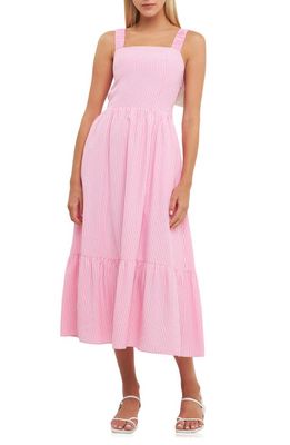 English Factory Pinstripe Contrast Bow Sundress in Pink/Ivory