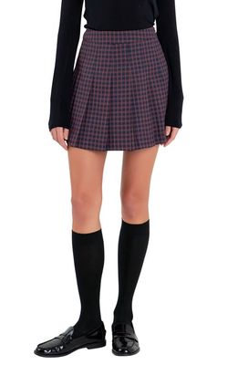 English Factory Pleated Check Skort in Navy