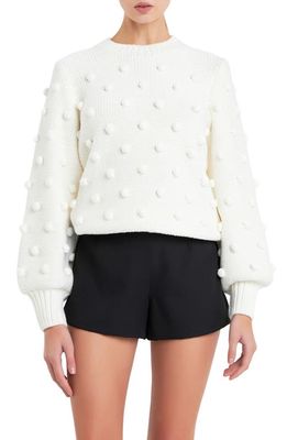 English Factory Pompom Crewneck Sweater in Ivory