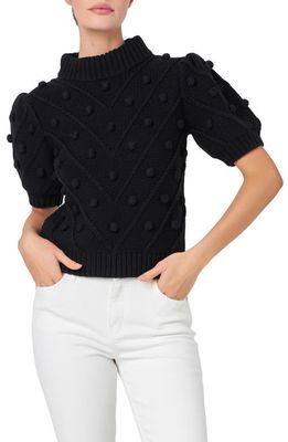 English Factory Pompom Puff Sleeve Sweater in Black