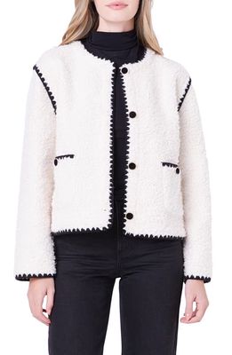 English Factory Premium Contrast Trim Faux Shearling Jacket in Ivory/Black