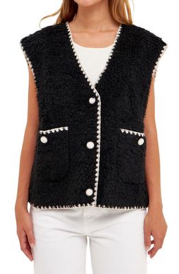 English Factory Premium Faux Shearling Vest in Black