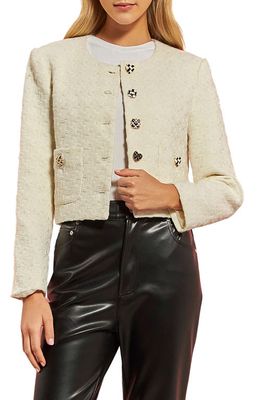 English Factory Premium Textured Houndstooth Crop Jacket in Ivory