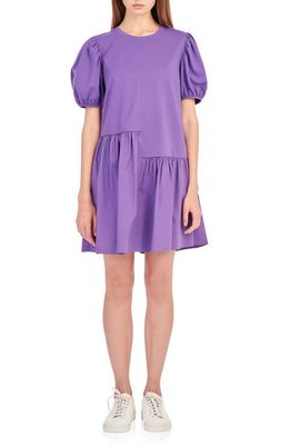 English Factory Puff Shoulder Mixed Media Minidress in Purple