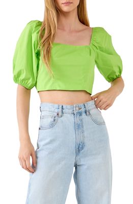 English Factory Puff Sleeve Bow Back Crop Top in Green