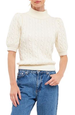 English Factory Puff Sleeve Cable Knit Sweater in Ivory