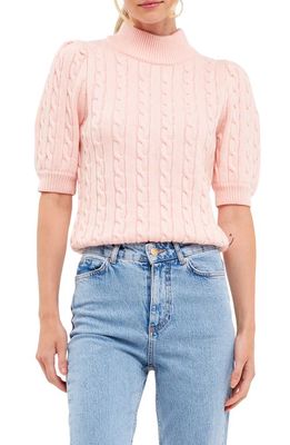 English Factory Puff Sleeve Cable Knit Sweater in Pink