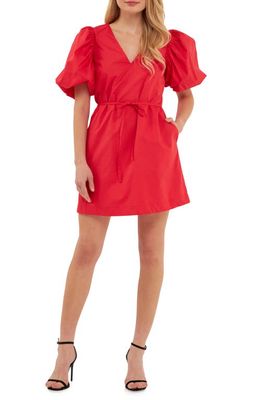 English Factory Puff Sleeve Cotton Shift Dress in Red