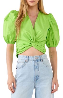 English Factory Puff Sleeve Crop Top in Green