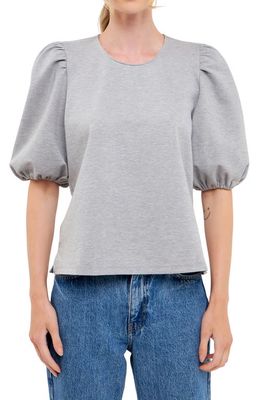 English Factory Puff Sleeve Ponte Knit Top in Heather Grey