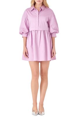 English Factory Puff Sleeve Shirtdress in Lilac