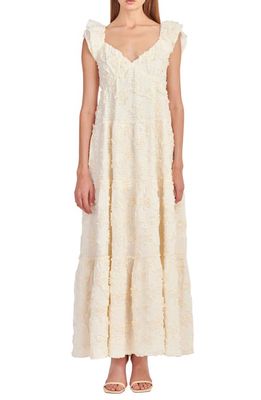 English Factory Ribbon Embroidered Tiered Maxi Dress in Ivory