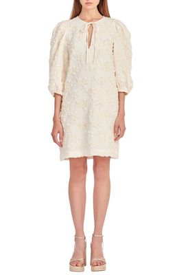 English Factory Ribbon Embroidery Tie Neck Dress in Ivory