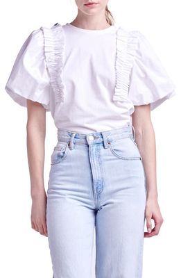 English Factory Ruffle Puff Sleeve Blouse in White