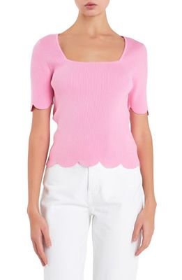 English Factory Scallop Hem Square Neck Rib Sweater in Pink