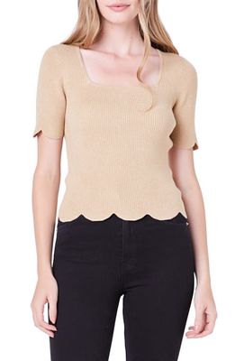 English Factory Scallop Hem Square Neck Rib Sweater in Taupe