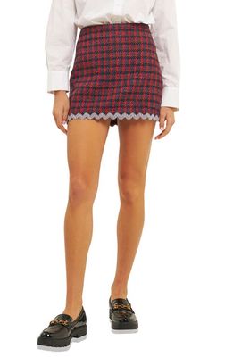 English Factory Scallop Trim Wool Blend Tweed Miniskirt in Multi