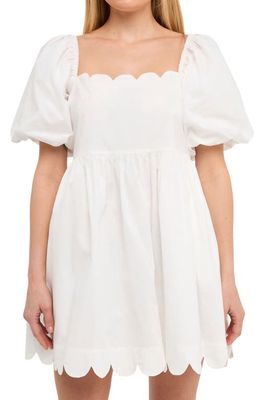 English Factory Scalloped Trim Puff Sleeve Cotton Minidress in White