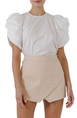 English Factory Shirred Puff Sleeve Top in White