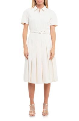 English Factory Short Sleeve Pleated Dress in Cream