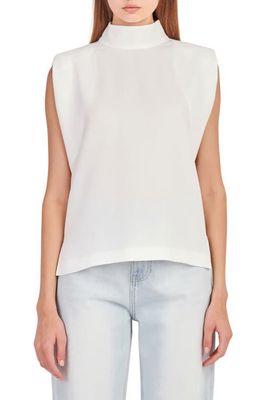 English Factory Shoulder Pad Mock Neck Top in Off White