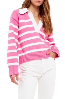 English Factory Stripe Collared Sweater in Pink/White
