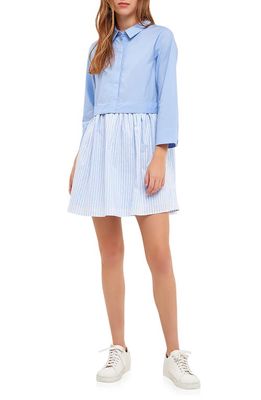 English Factory Stripe Contrast Mini Shirtdress in Powder Blue