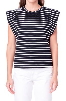 English Factory Stripe Extended Shoulder T-Shirt in Black/White