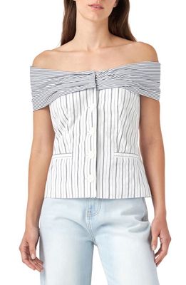 English Factory Stripe Off the Shoulder Blouse in White/Navy