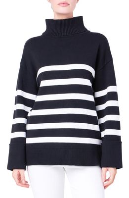 English Factory Stripe Turtleneck Sweater in Black/White