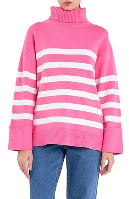 English Factory Stripe Turtleneck Sweater in Pink/White