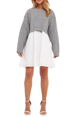 English Factory Sweater with Poplin Minidress in Heather Grey/White